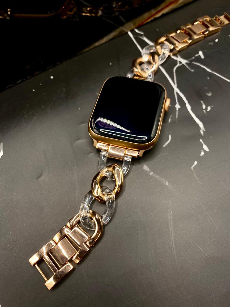 Clear Gold Resin Apple Watch Link Chain