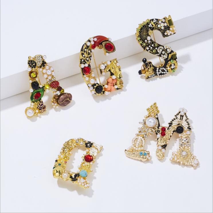 Embellished Initial Brooch - A