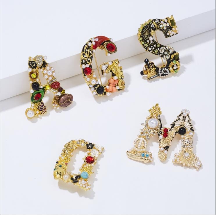 Embellished Initial Brooch - G